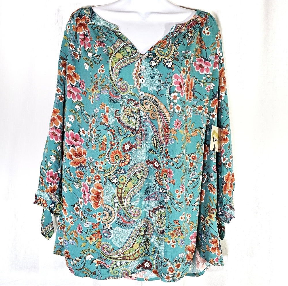2/$20 Nwt Fig and Flower 2X Floral Tunic Top